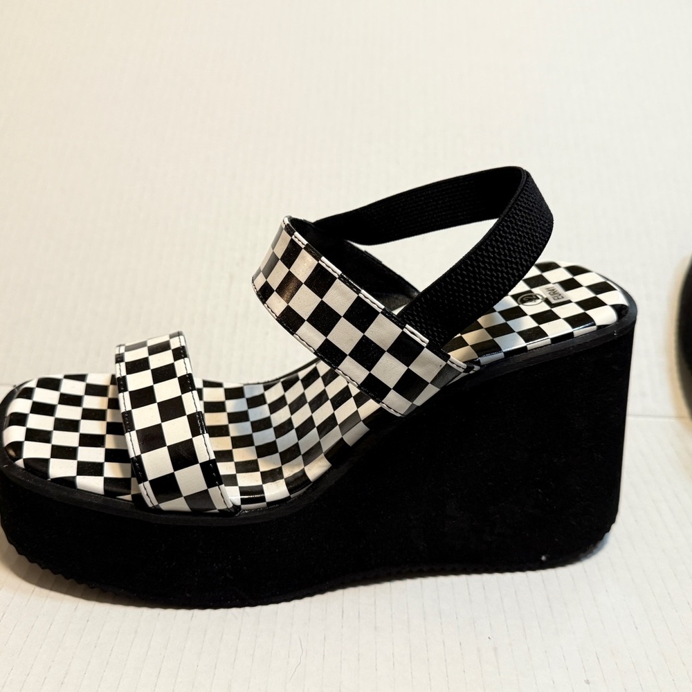 Checkered Pattern Platform Sandals, Trendy Slip o… - image 2